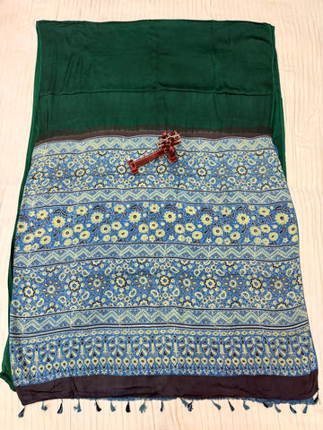 Green Ajarakh Palla Plain Modal Saree RAKHIYO