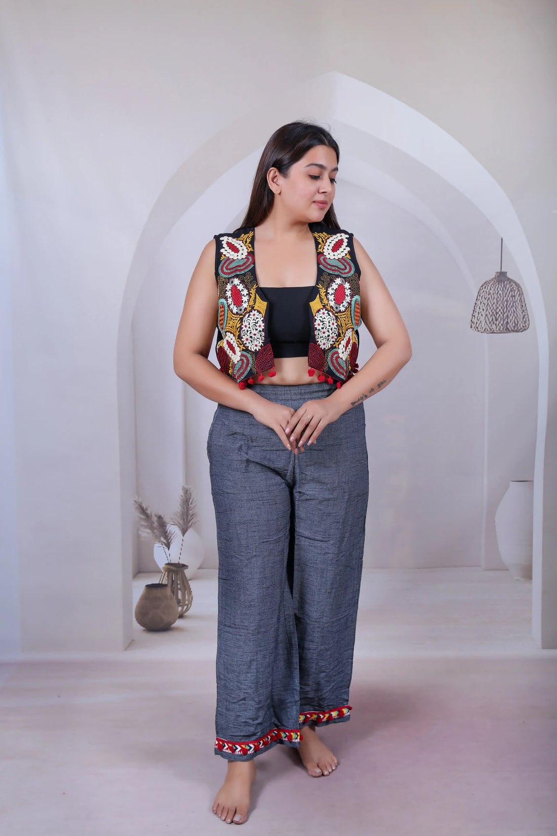 Kutchi Multi Embroidered Jacket With Pant RAKHIYO