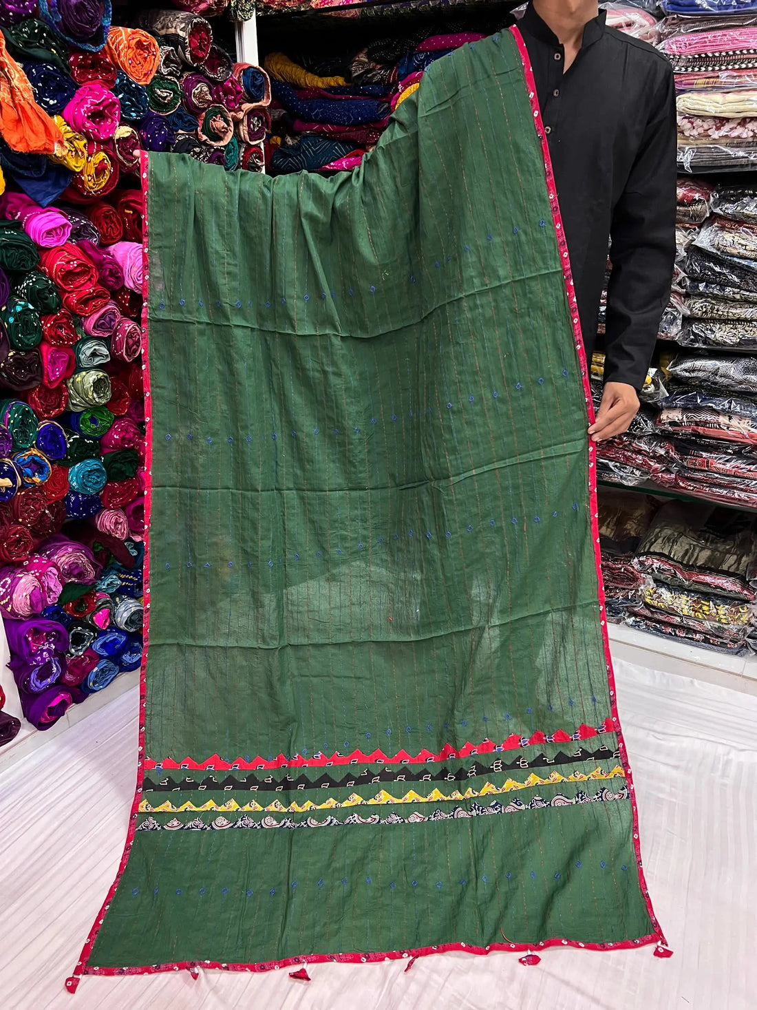 Green Kantha Cotton Dupatta RAKHIYO