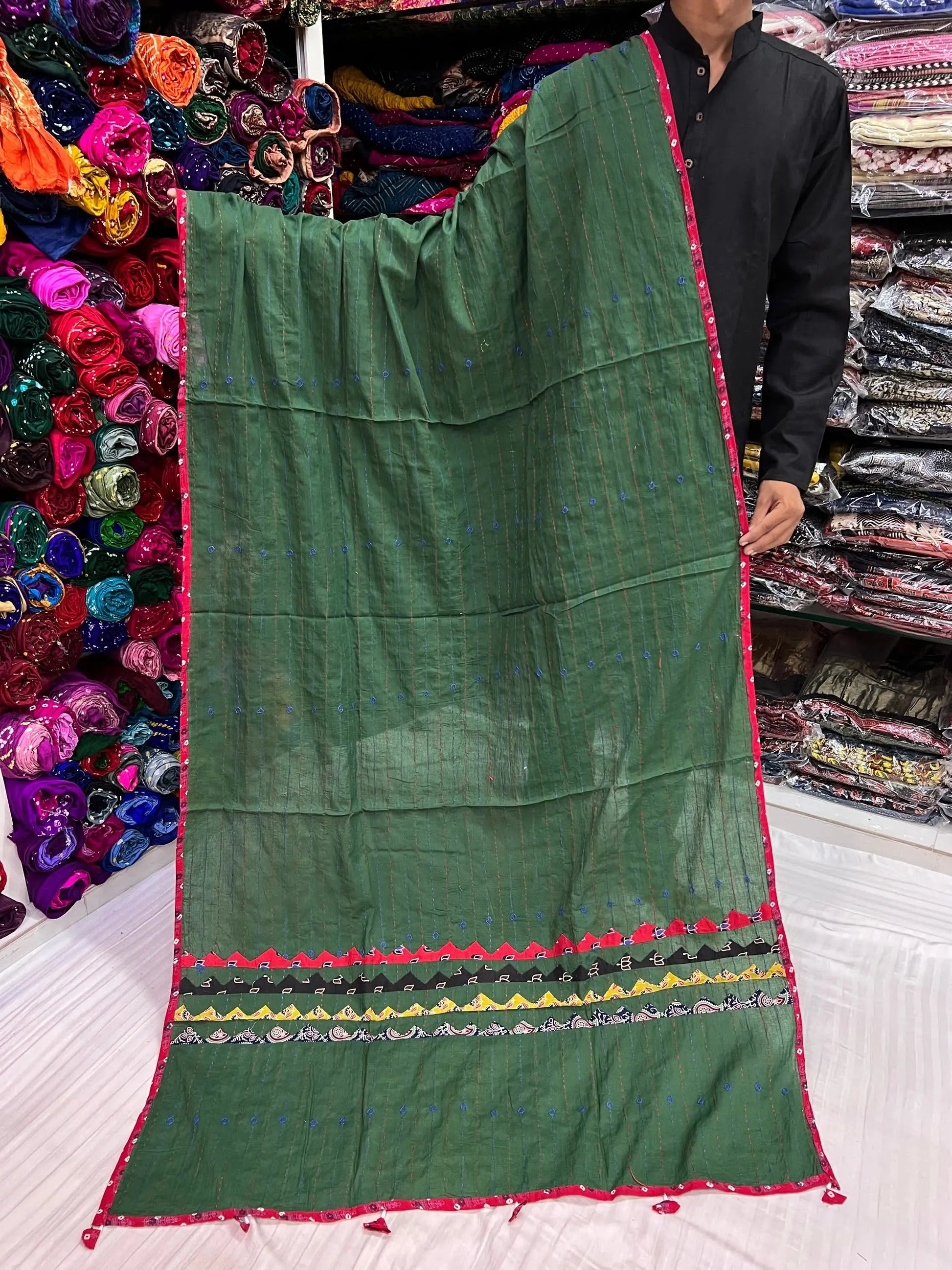 Green Kantha Cotton Dupatta RAKHIYO