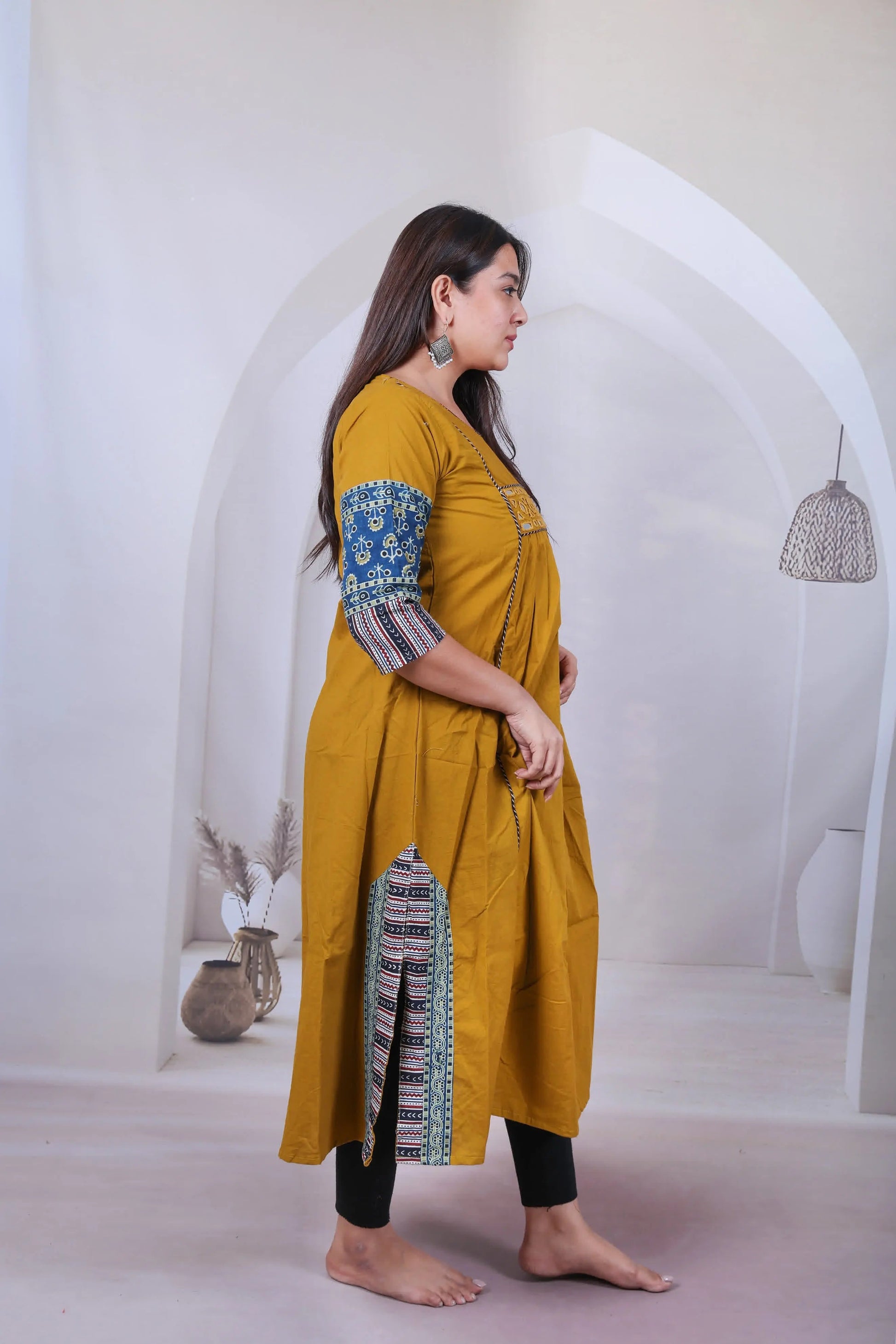 Anvika Mustard Cotton Mirror One Piece Kurti RAKHIYO