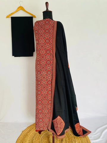 Ajarakh Vegetable Dye Patchwork Dupatta Cotton Suit Material RAKHIYO