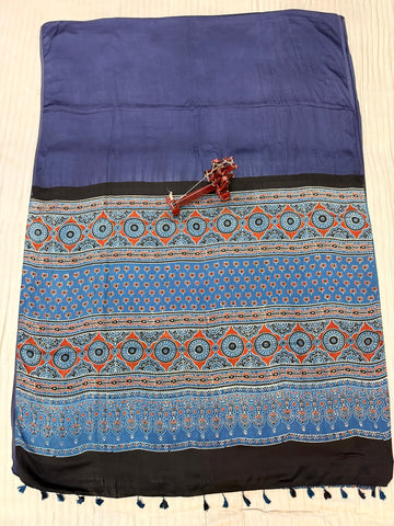 Grey Ajarakh Palla Plain Modal Saree RAKHIYO