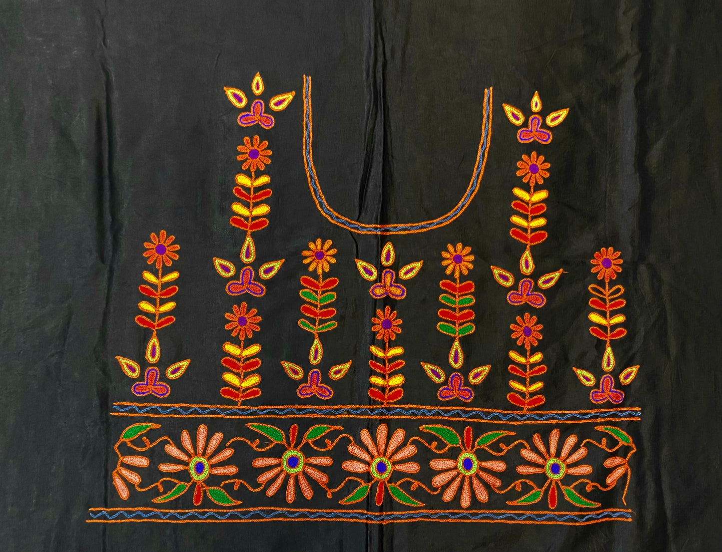 Aari Work Kutch Embroidered Mashroo Silk Blouse Piece