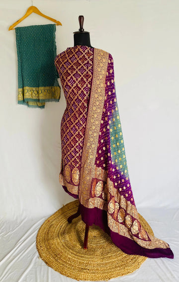 Magenta & Grey Banarasi-Bandhani Pure Georgett Suit Material RAKHIYO