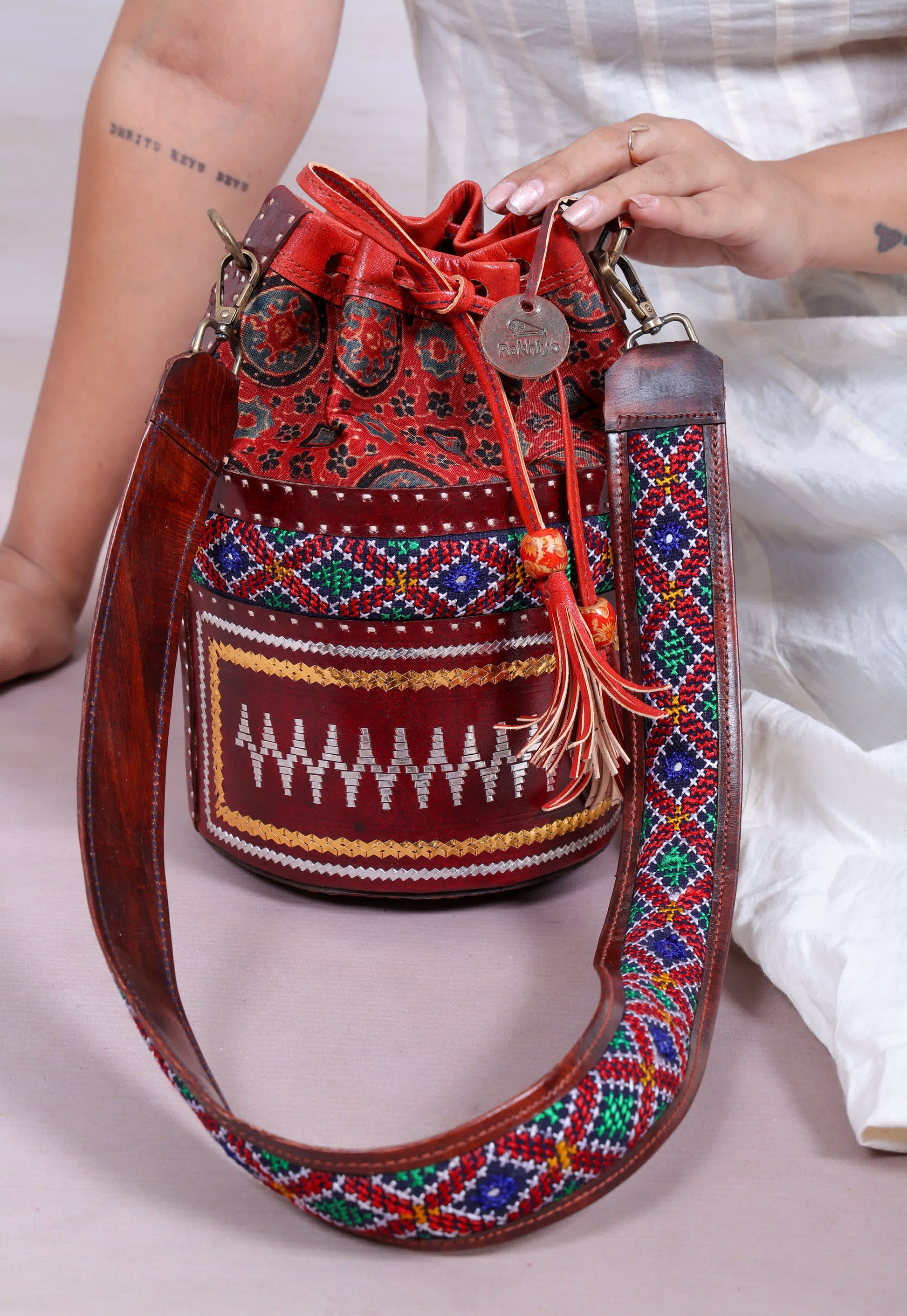 Maroon Ajarakh Jat - The Potli Bag RAKHIYO