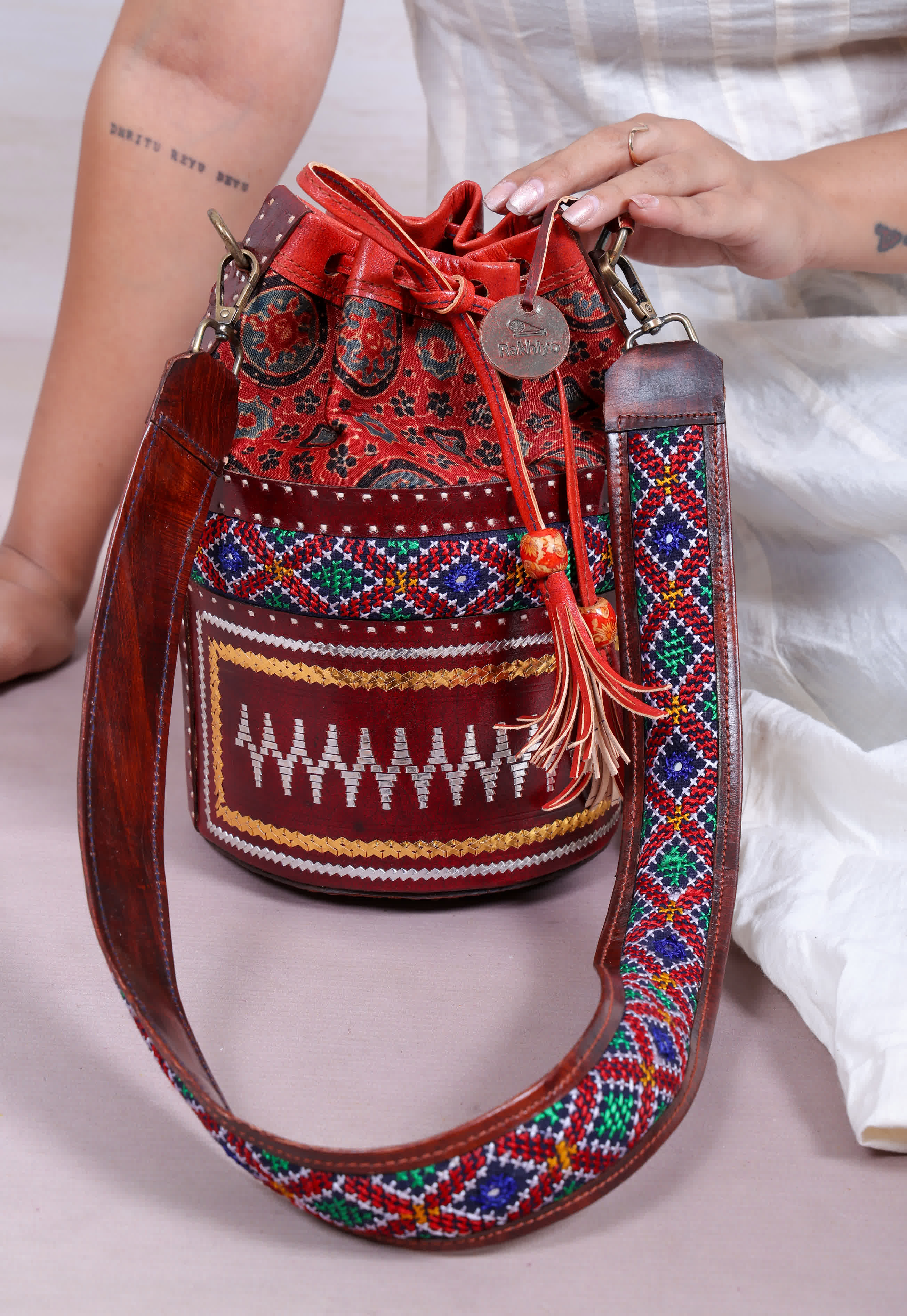 Maroon Ajarakh Jat - The Potli Bag RAKHIYO