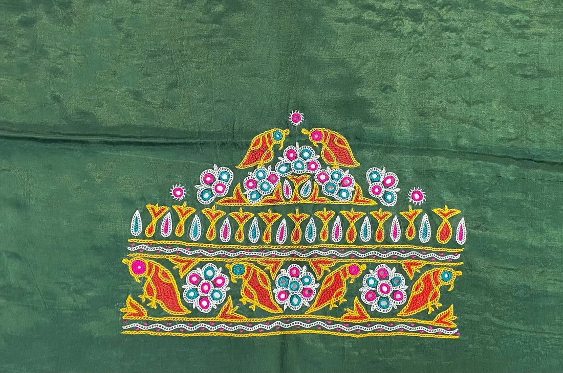 Ahir Kutch Hand Embroidered Mashroo Silk Blouse Piece RAKHIYO
