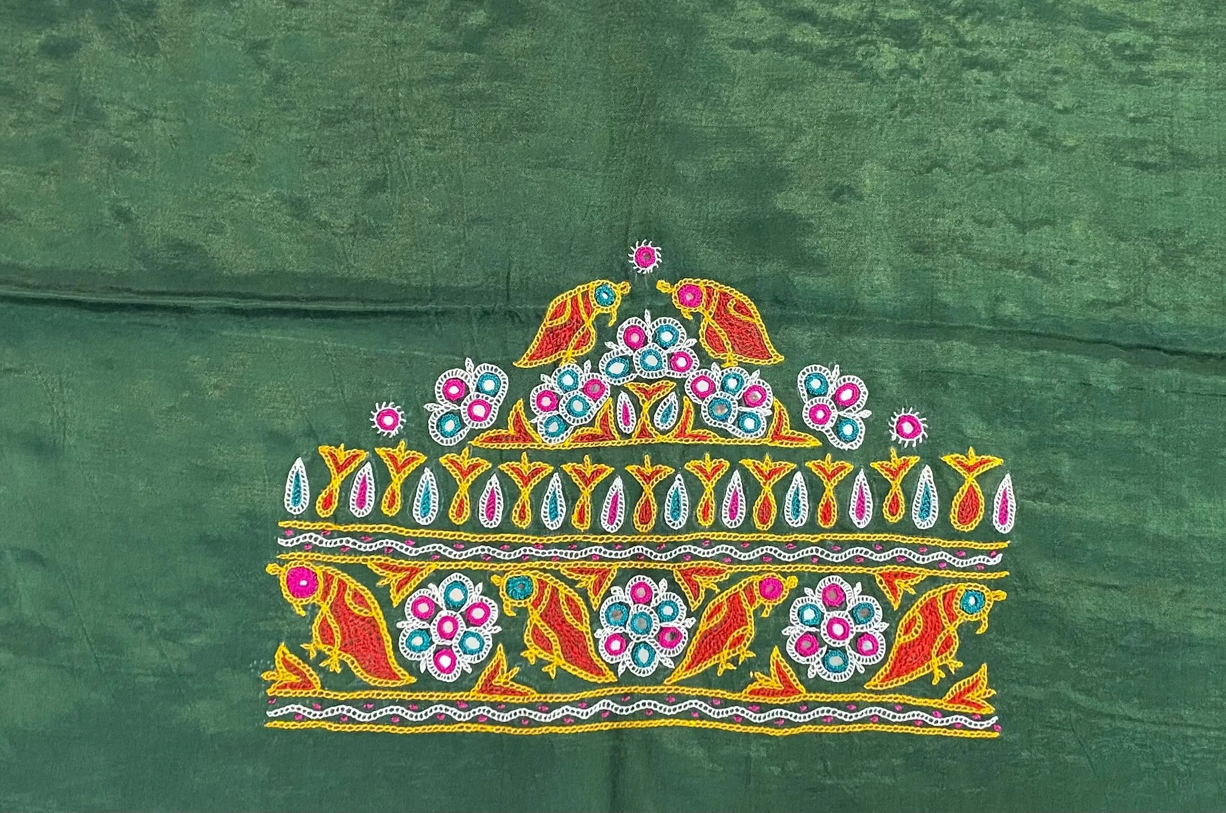Ahir Kutch Hand Embroidered Mashroo Silk Blouse Piece RAKHIYO