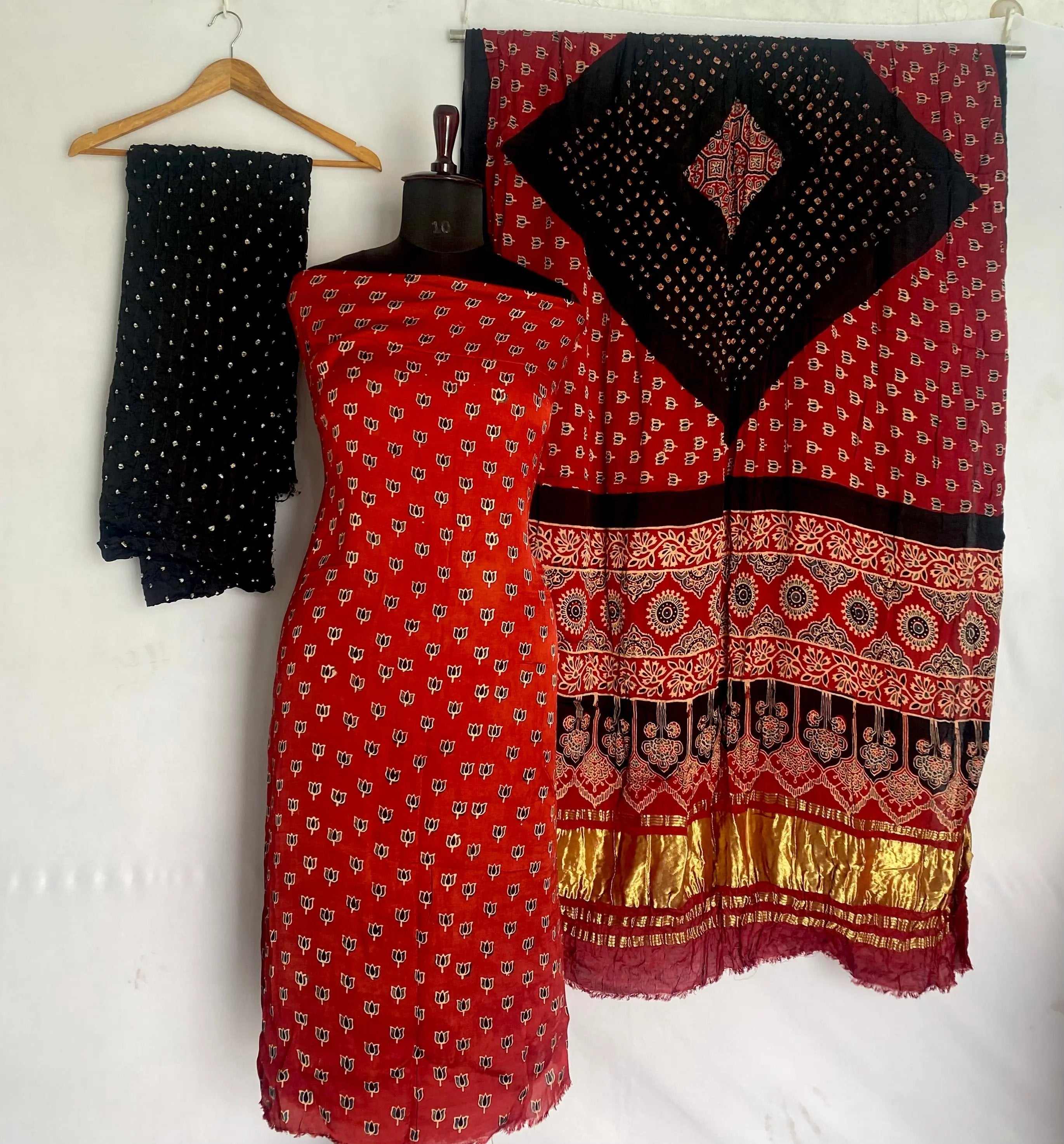 Maroon & Black Ajarakh Bandhani Modal Silk Suit Material RAKHIYO