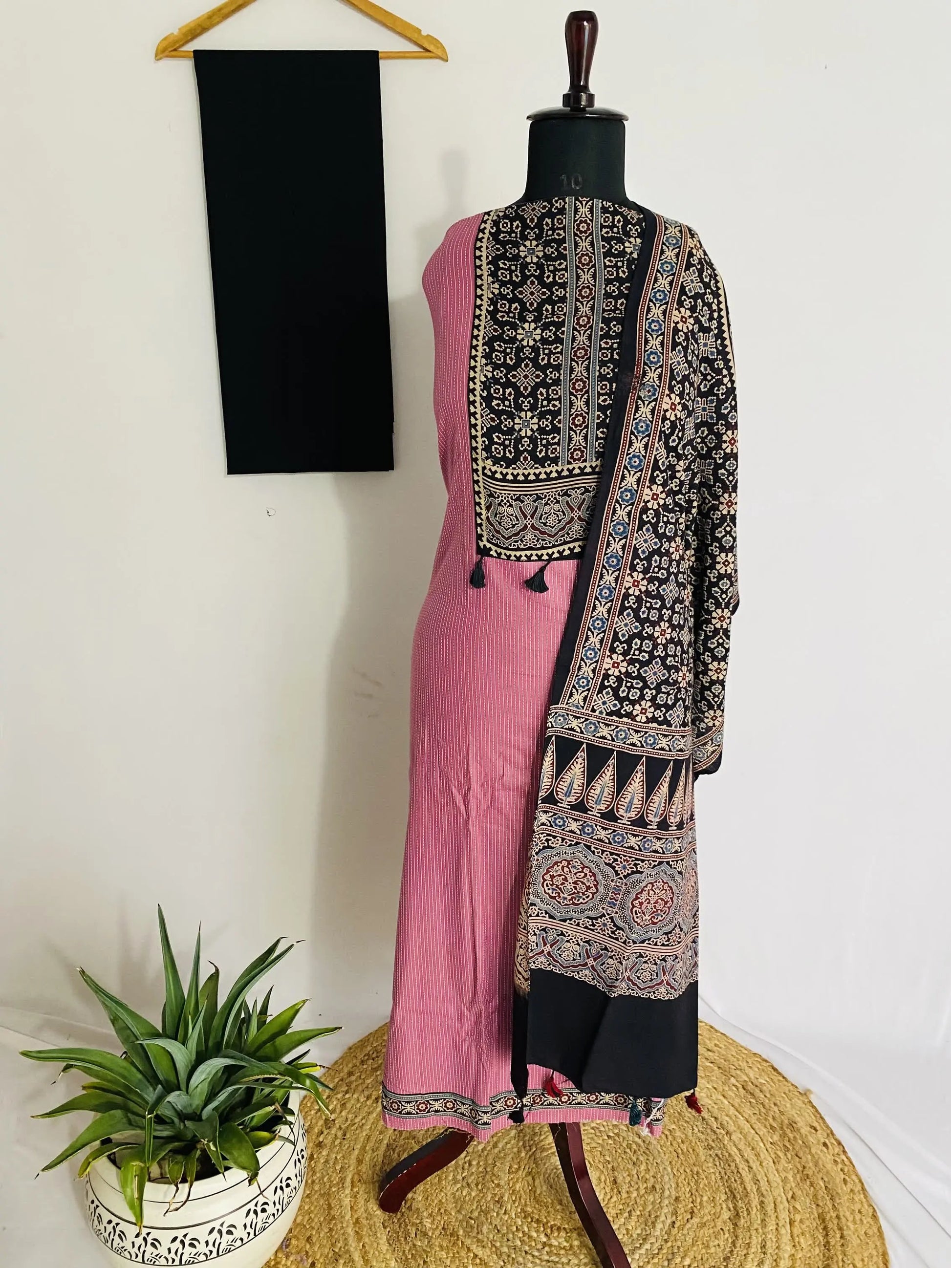 Lavender Kantha Cotton Ajarakh Suit Material RAKHIYO
