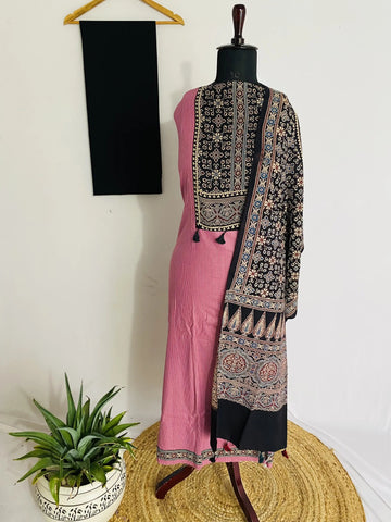 Lavender Kantha Cotton Ajarakh Suit Material RAKHIYO