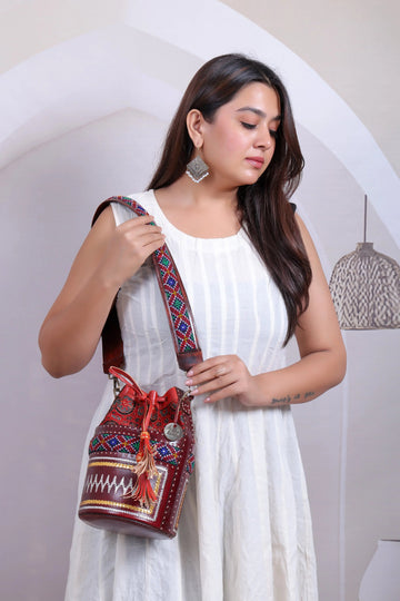 Maroon Ajarakh Jat - The Potli Bag RAKHIYO