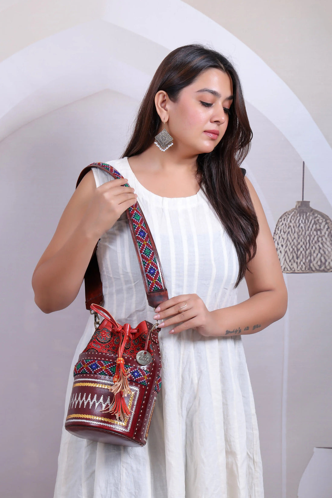 Maroon Ajarakh Jat - The Potli Bag RAKHIYO