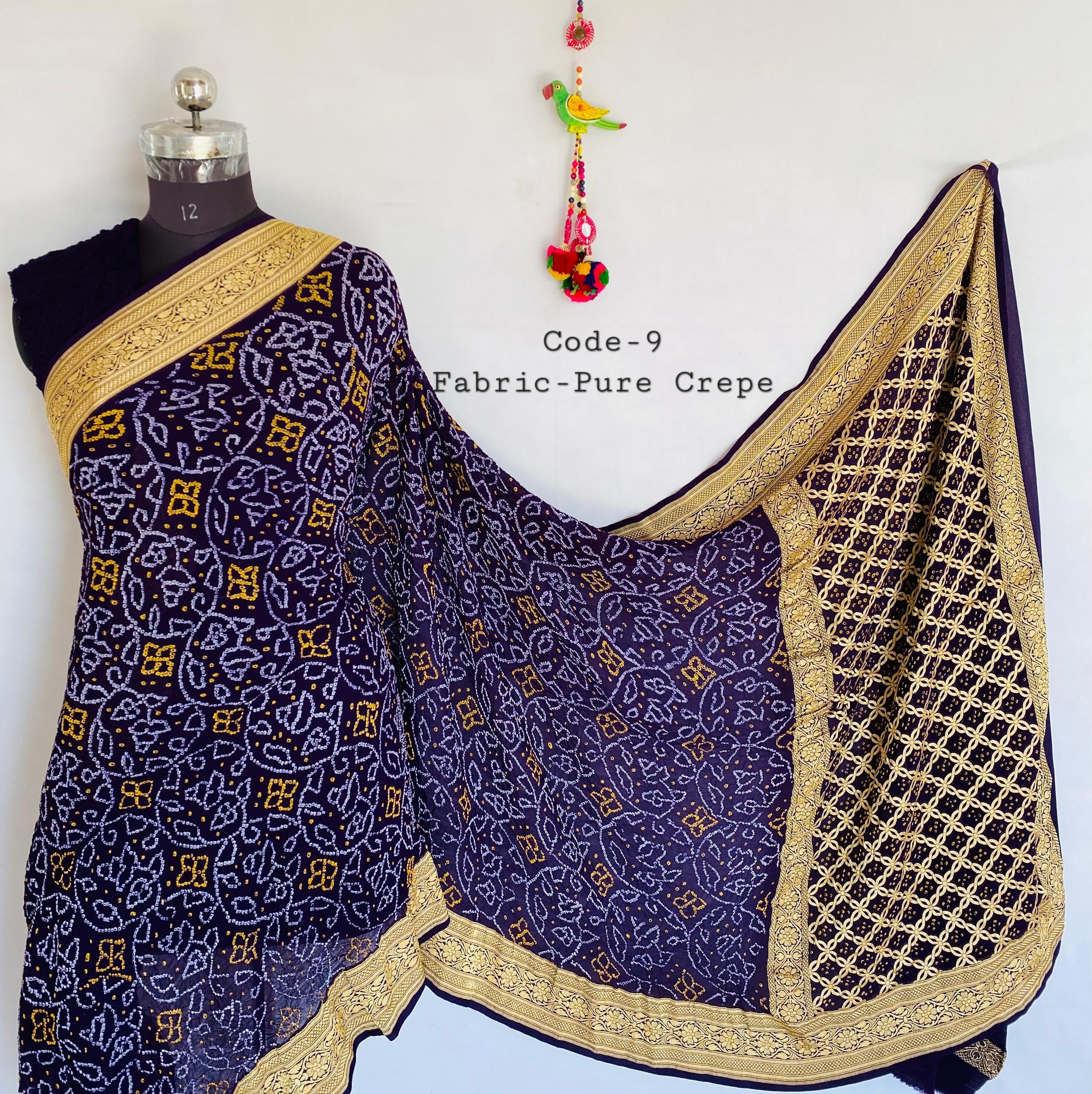 Premium Pure Crepe Bandhej Saree