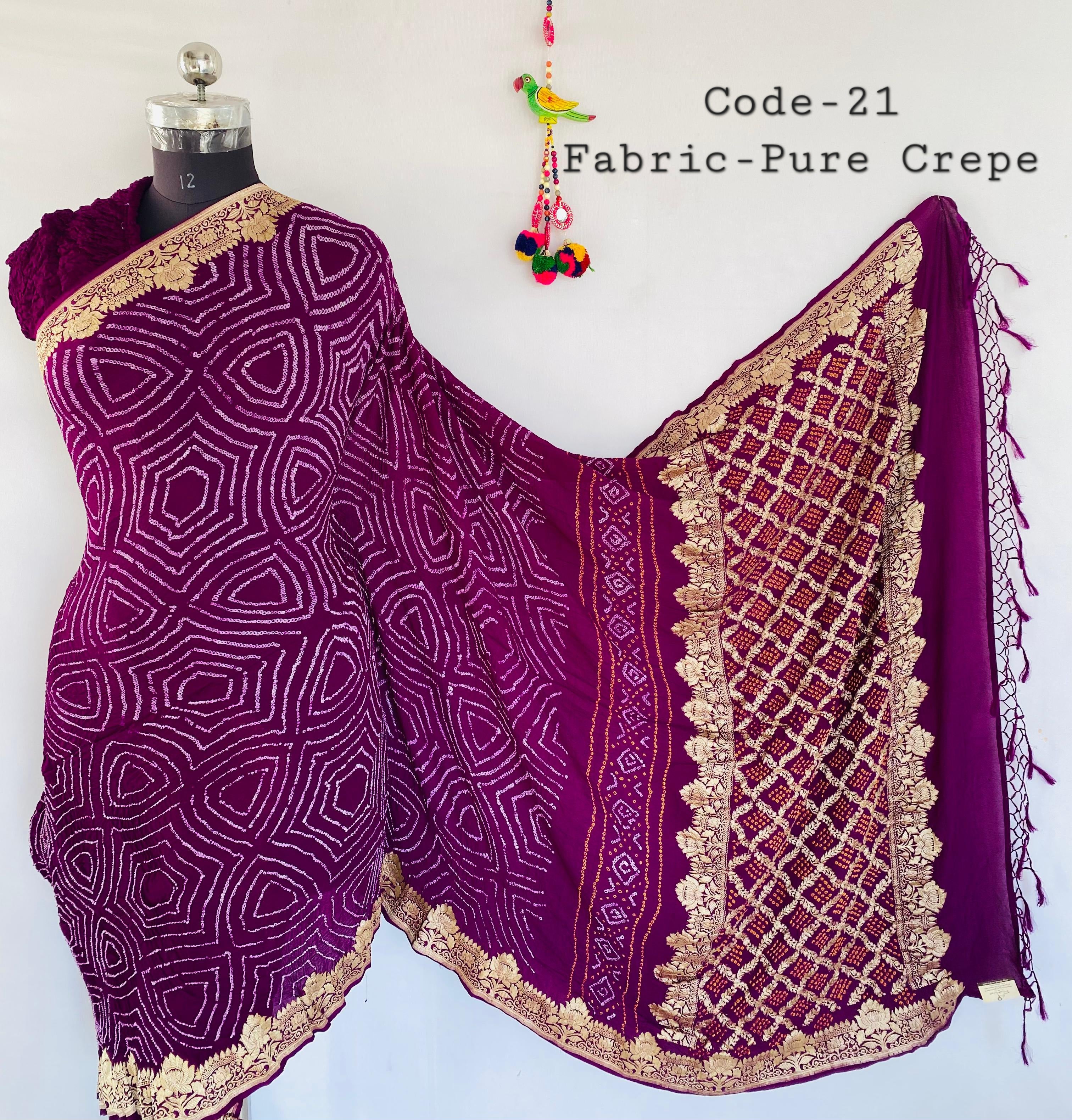 Premium Pure Crepe Bandhej Saree