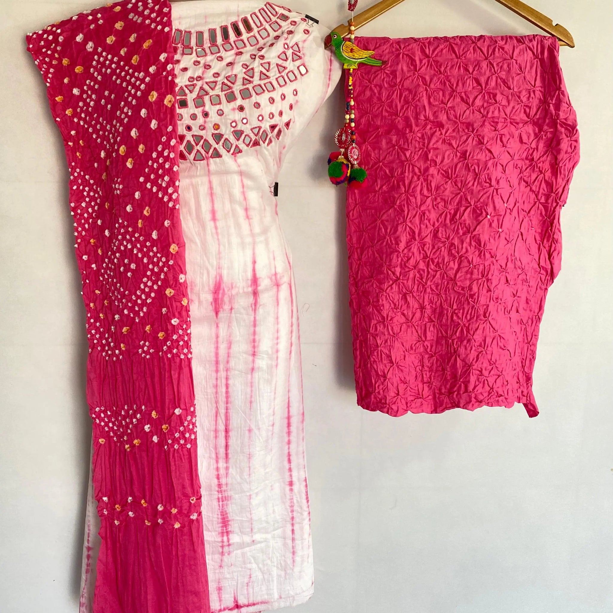 Pink Bandhani Sibori Mirror Suit Material RAKHIYO