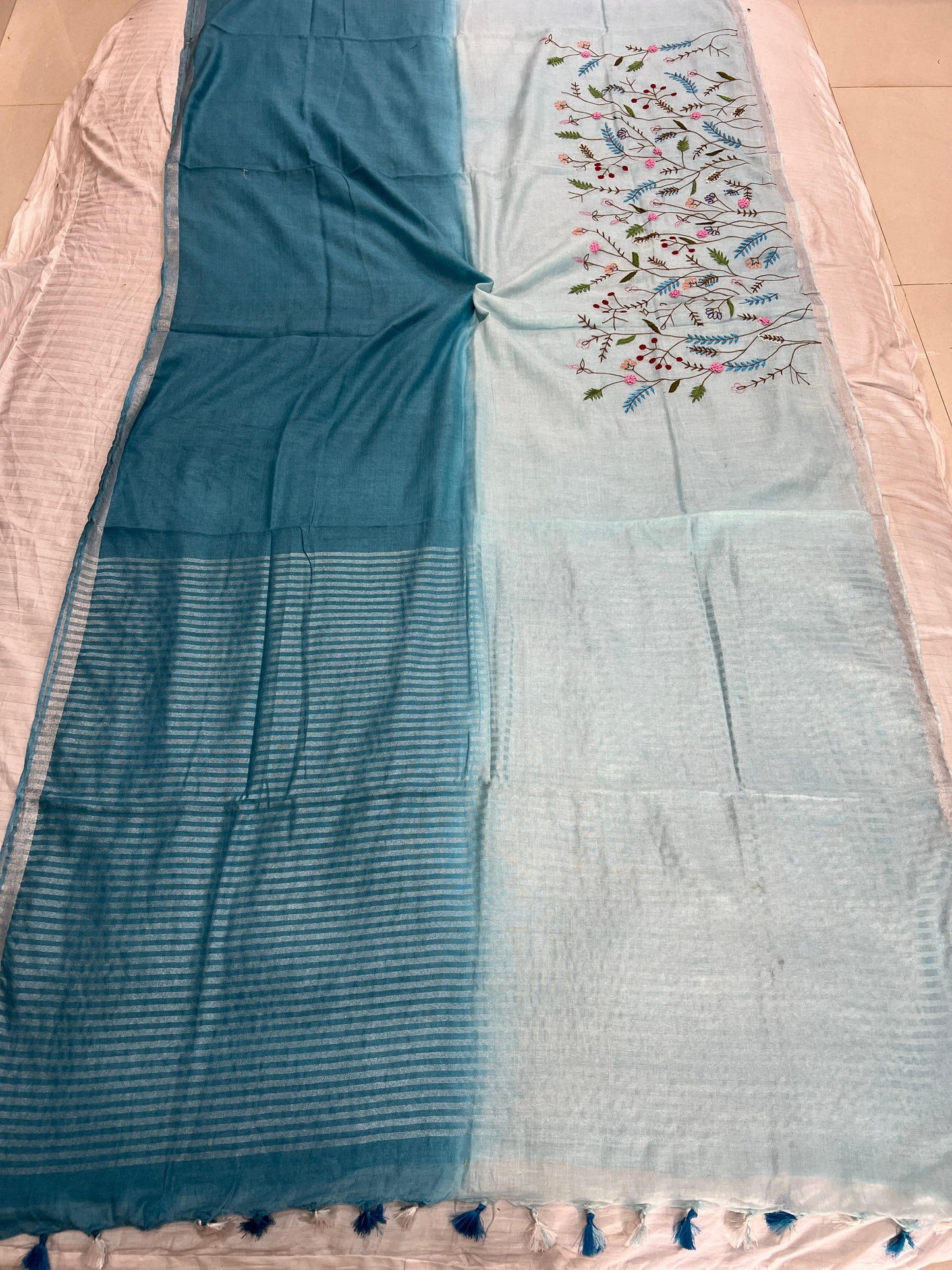 Linen Embroidered Saree