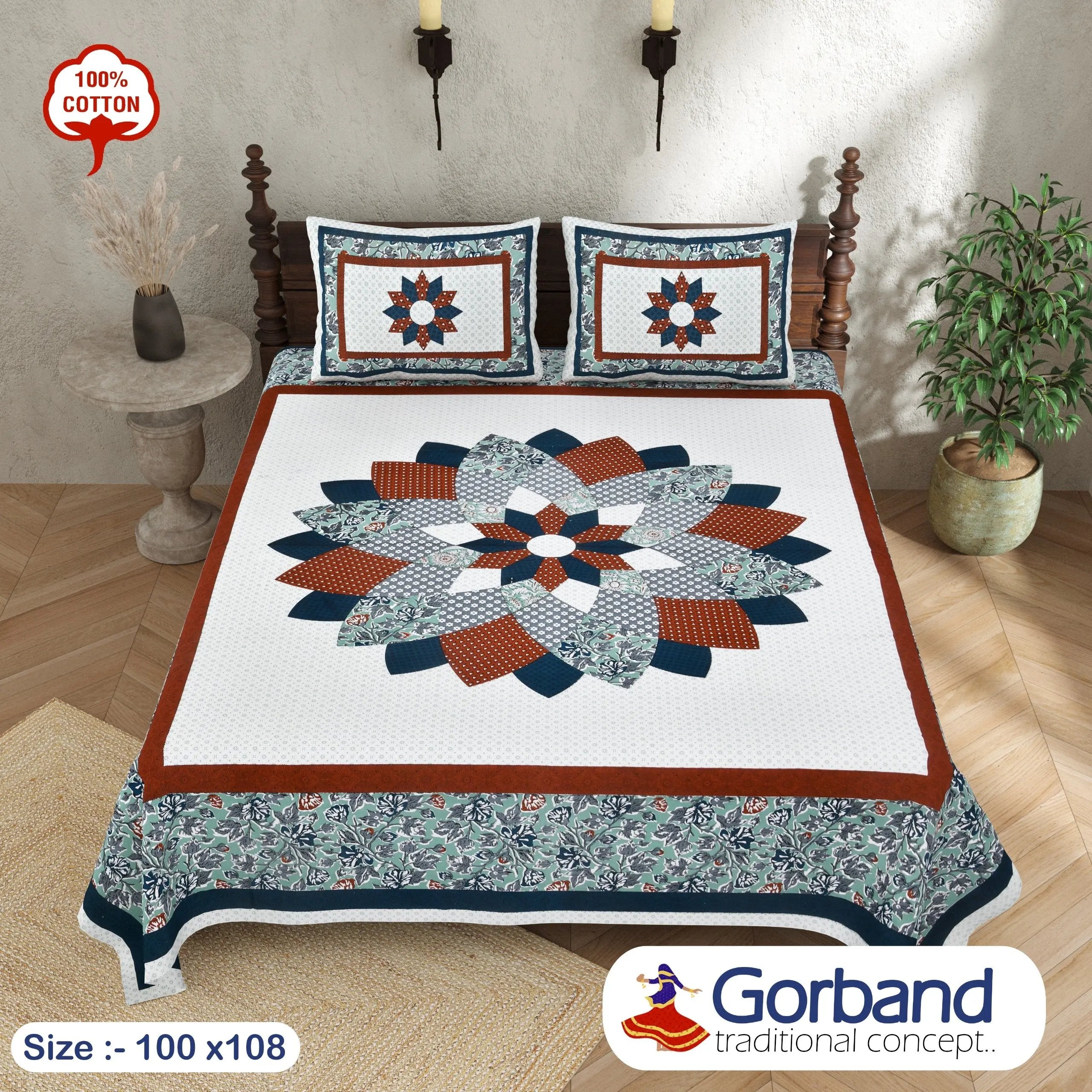 Gorband Flower Patchwork Print Double-Bedsheet RAKHIYO