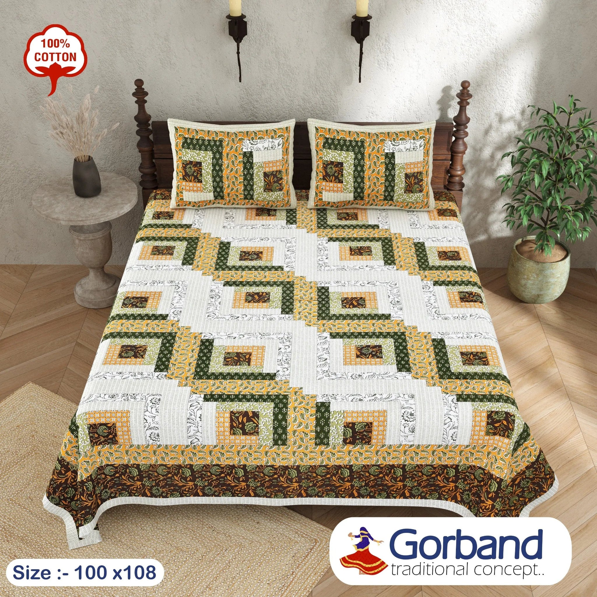 Gorband Geometry Patchwork Print Double-Bedsheet RAKHIYO