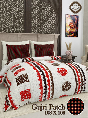 Chakor Gujri Patch & Kantha Print Double Bedsheet RAKHIYO