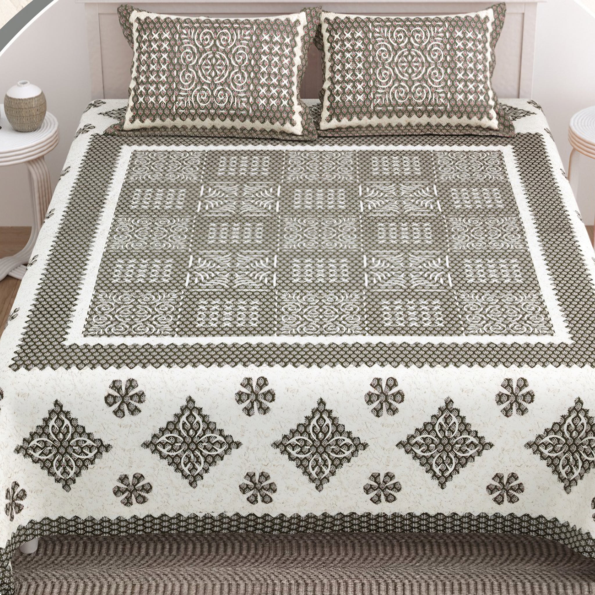 Ajarakh Patchwork Print Double-Bedsheet