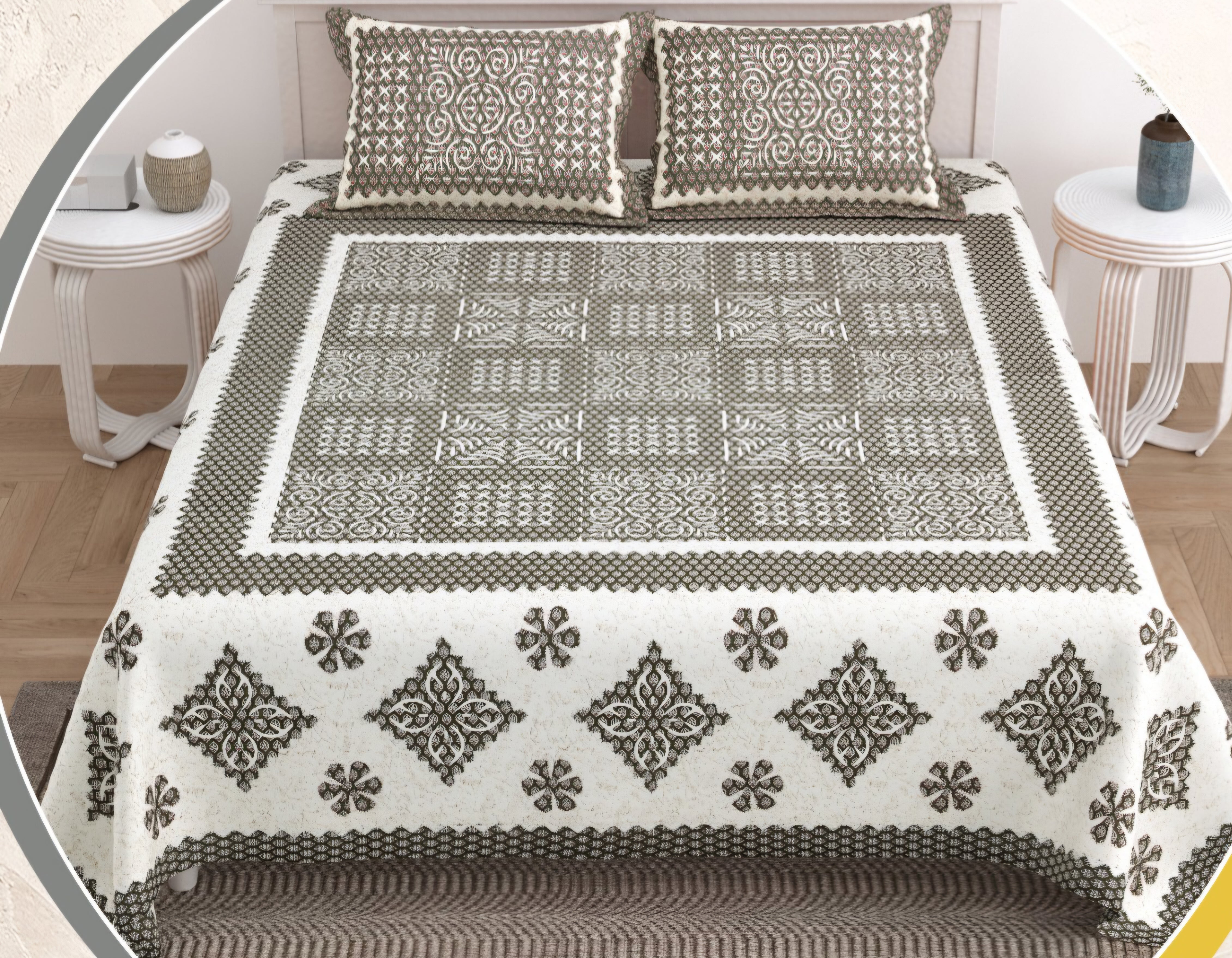 Ajarakh Patchwork Print Double-Bedsheet