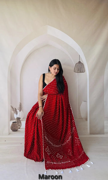 Maroon Bandhani Edging Gaji Saree RAKHIYO