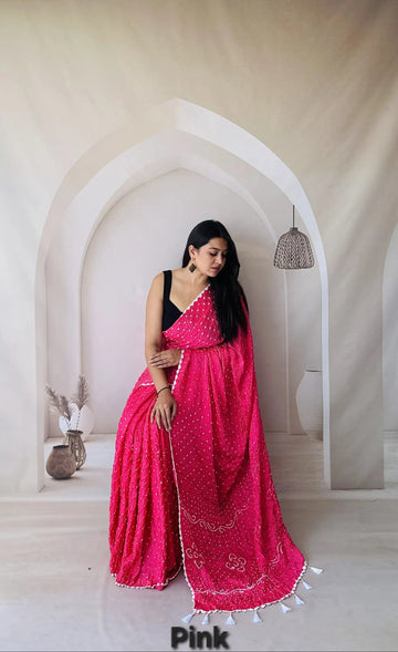 Pink Bandhani Edging Gaji Saree RAKHIYO