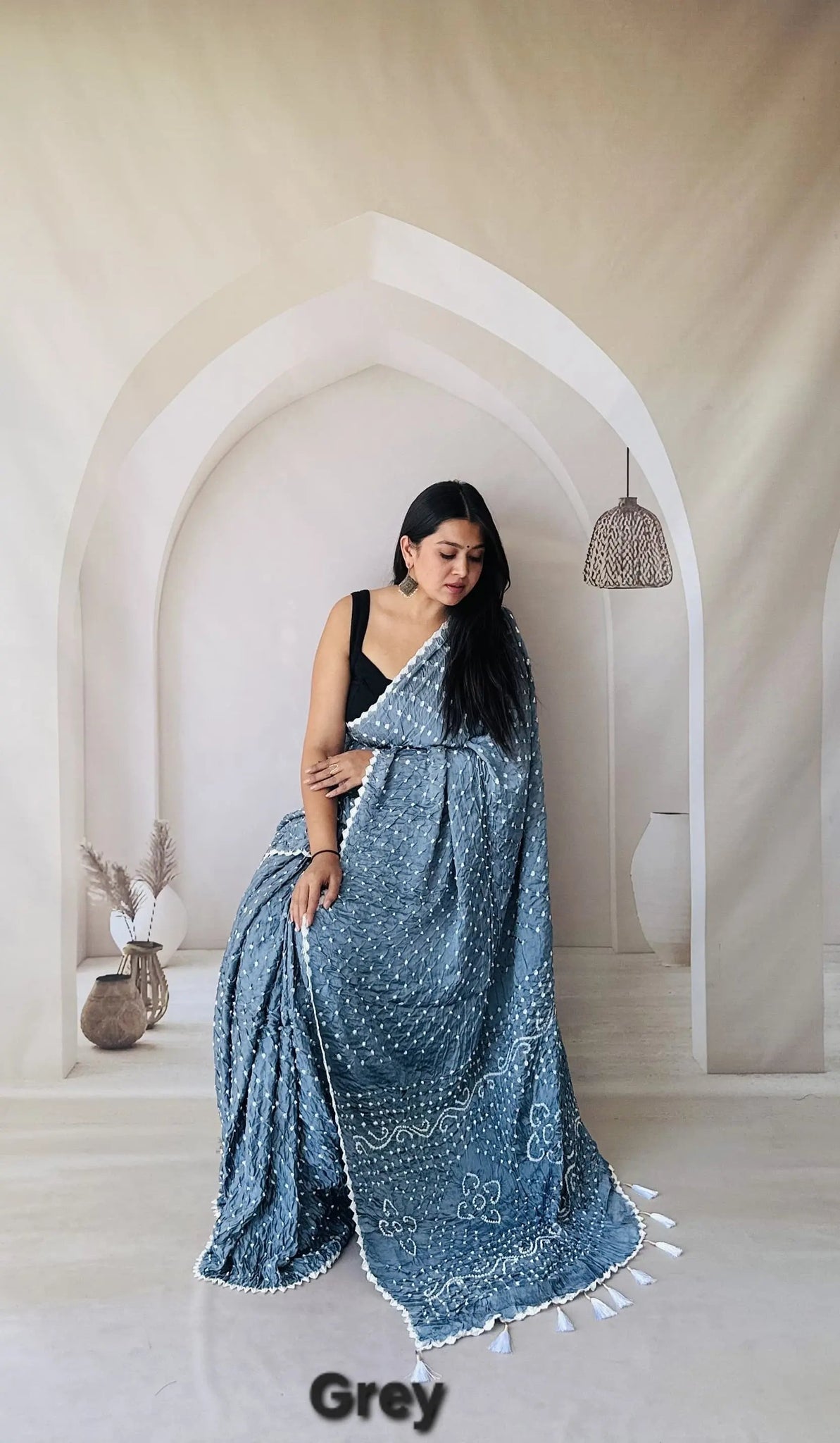 Grey Bandhani Edging Gaji Saree RAKHIYO