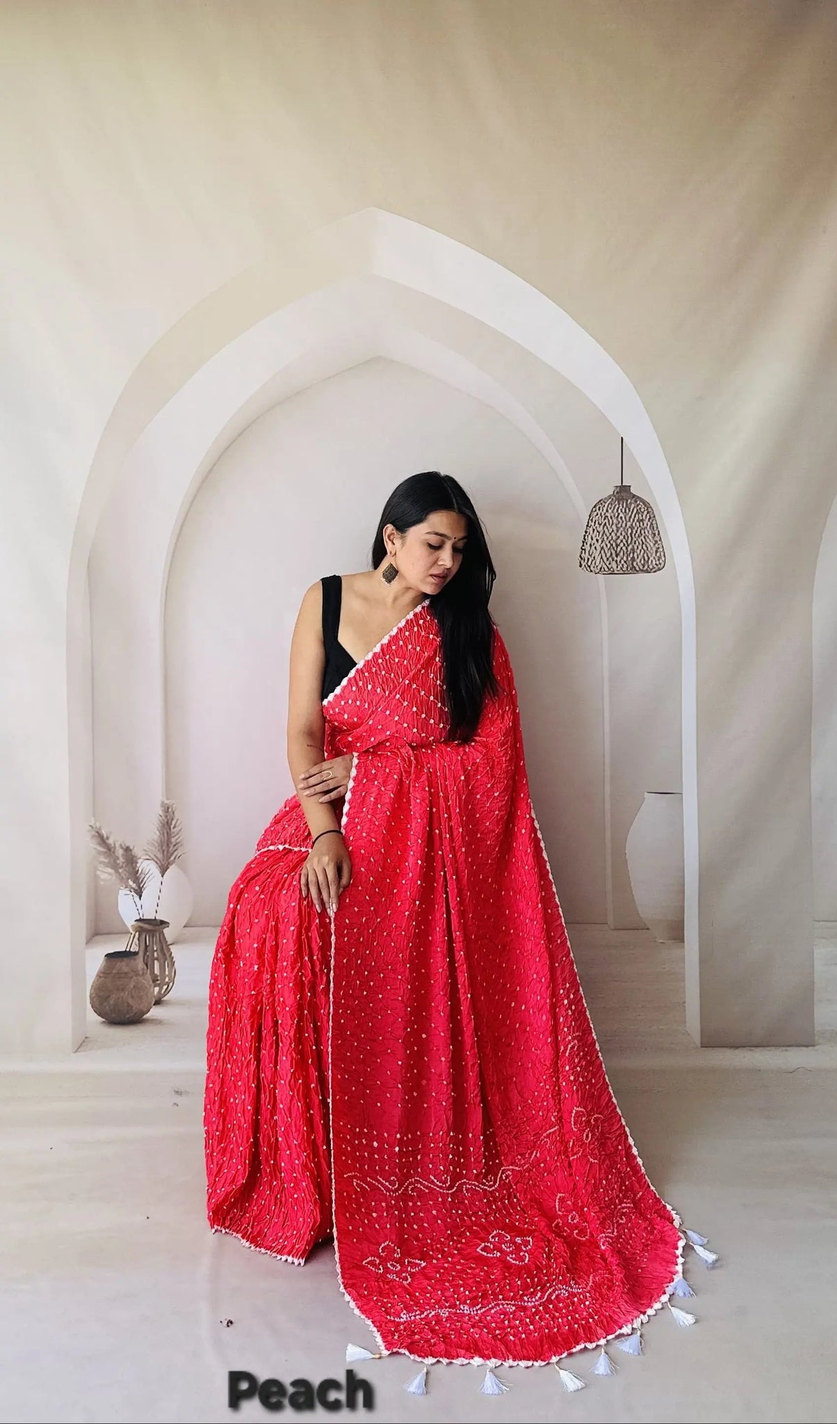 Peach Bandhani Edging Gaji Saree RAKHIYO