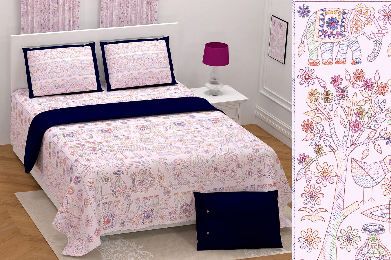 Kantha Print Double-Bedsheet