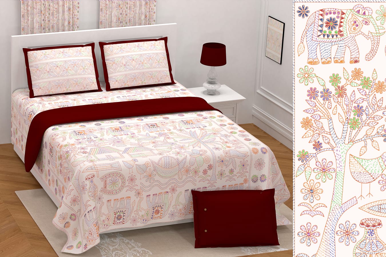Kantha Print Double-Bedsheet