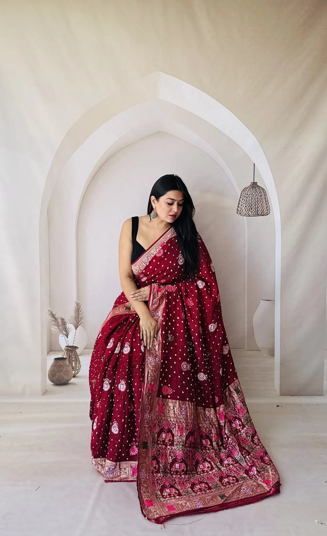 Maroon Patola-Bandhani Dupian Silk Saree RAKHIYO