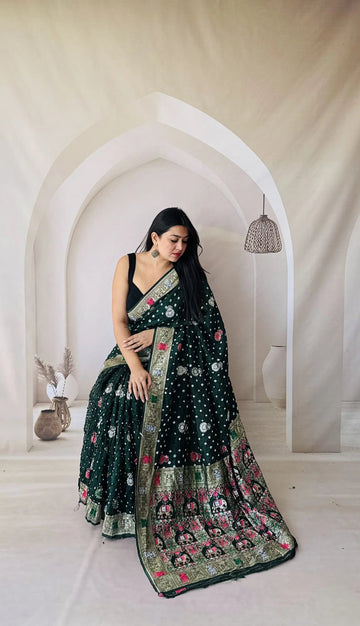 Bottle Green Patola-Bandhani Dupian Silk Saree RAKHIYO