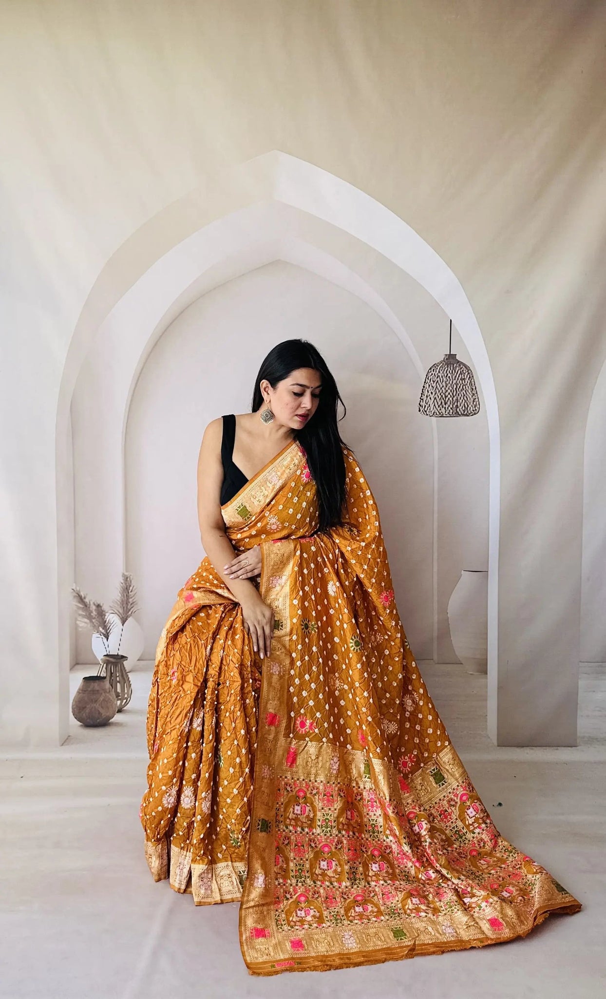Mustard Patola-Bandhani Dupian Silk Saree RAKHIYO