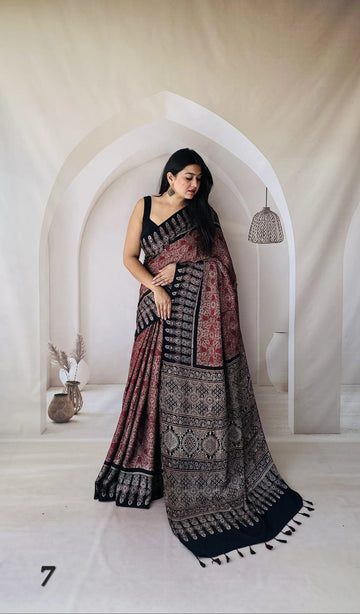 Ajarakh Double Shade Designer Gaji Silk Saree RAKHIYO