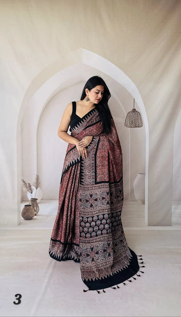 Ajarakh Double Shade Designer Gaji Silk Saree RAKHIYO