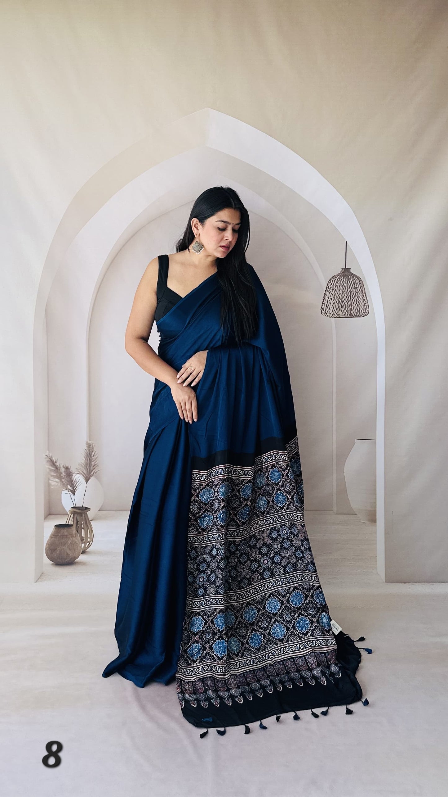 Ajarakh Palla Plain Modal Saree
