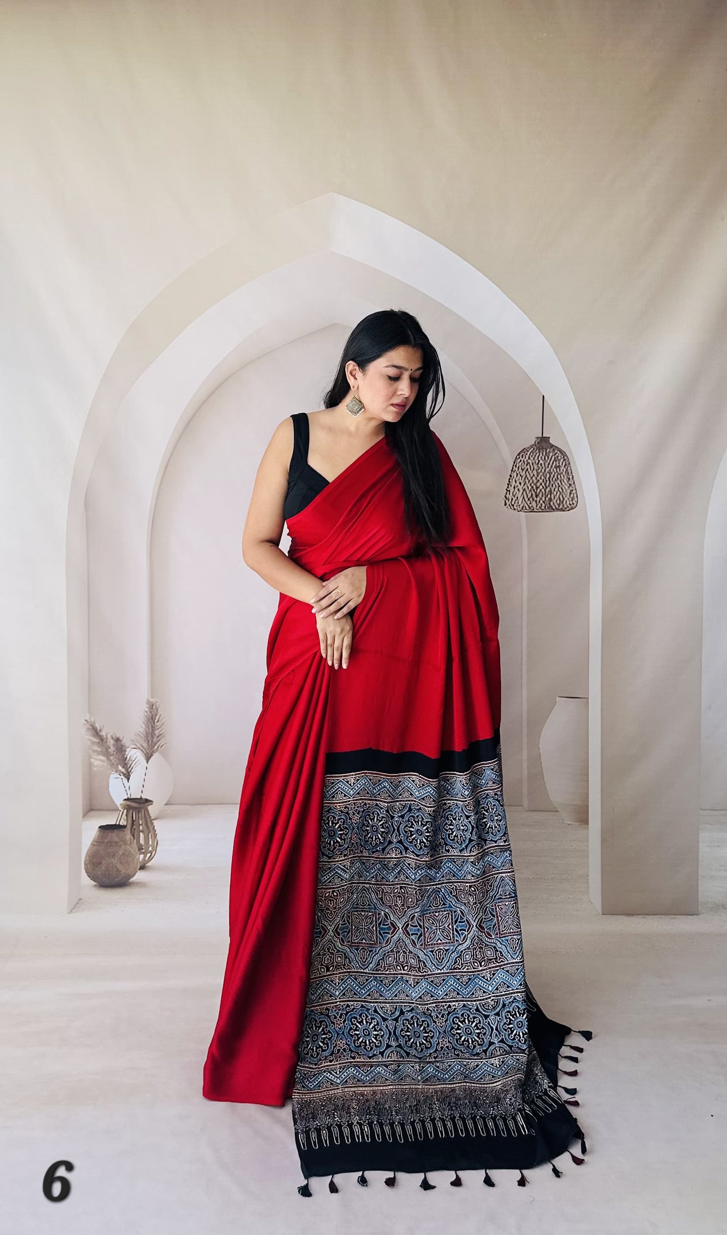 Ajarakh Palla Plain Modal Saree