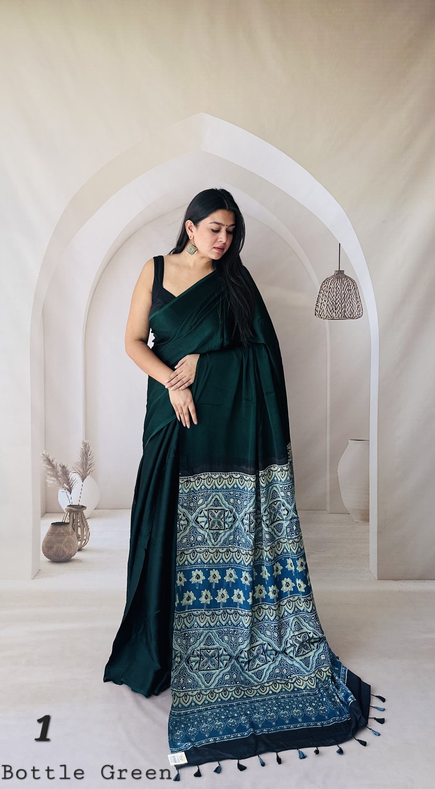 Ajarakh Palla Plain Modal Saree