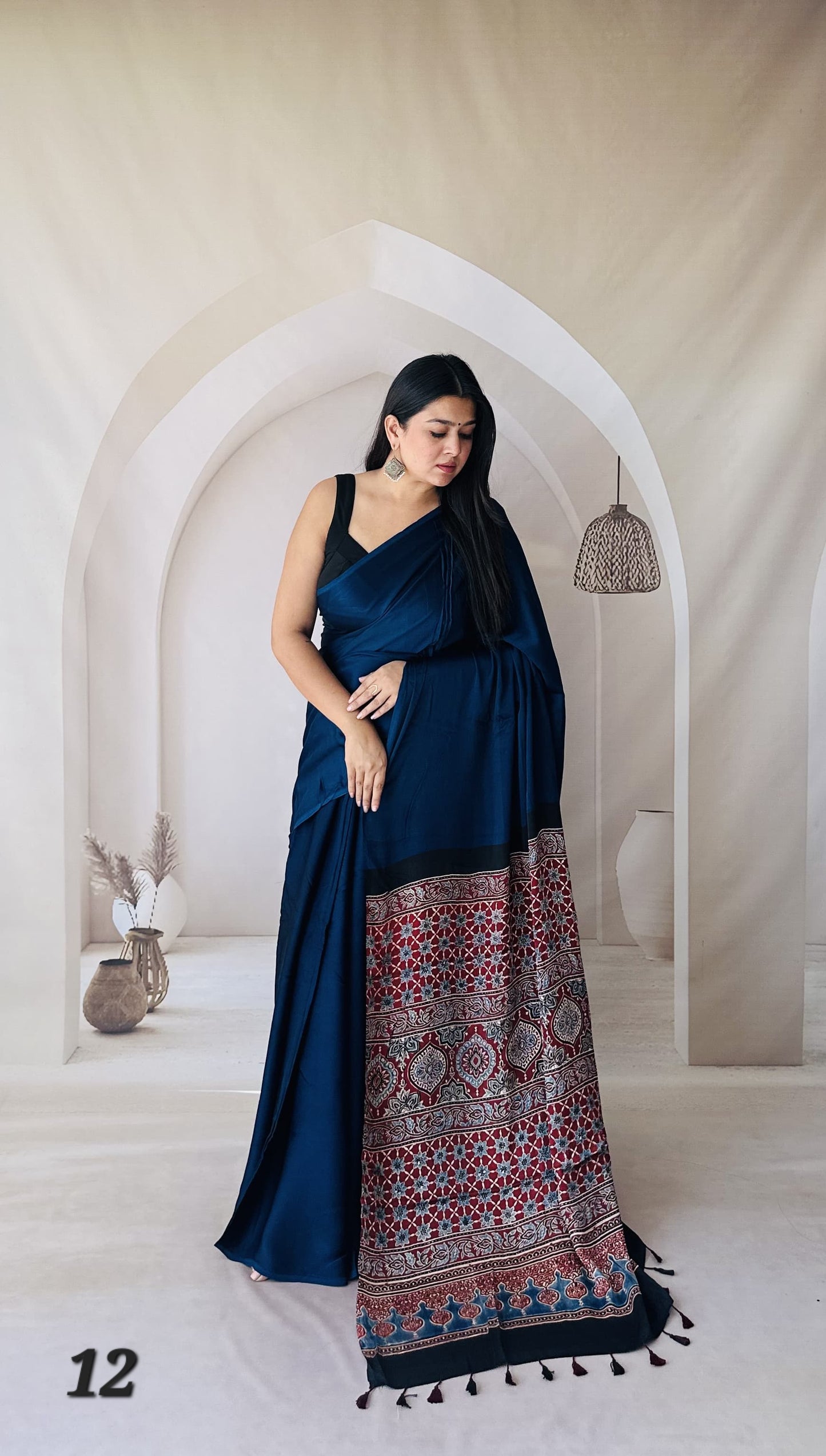 Ajarakh Palla Plain Modal Saree