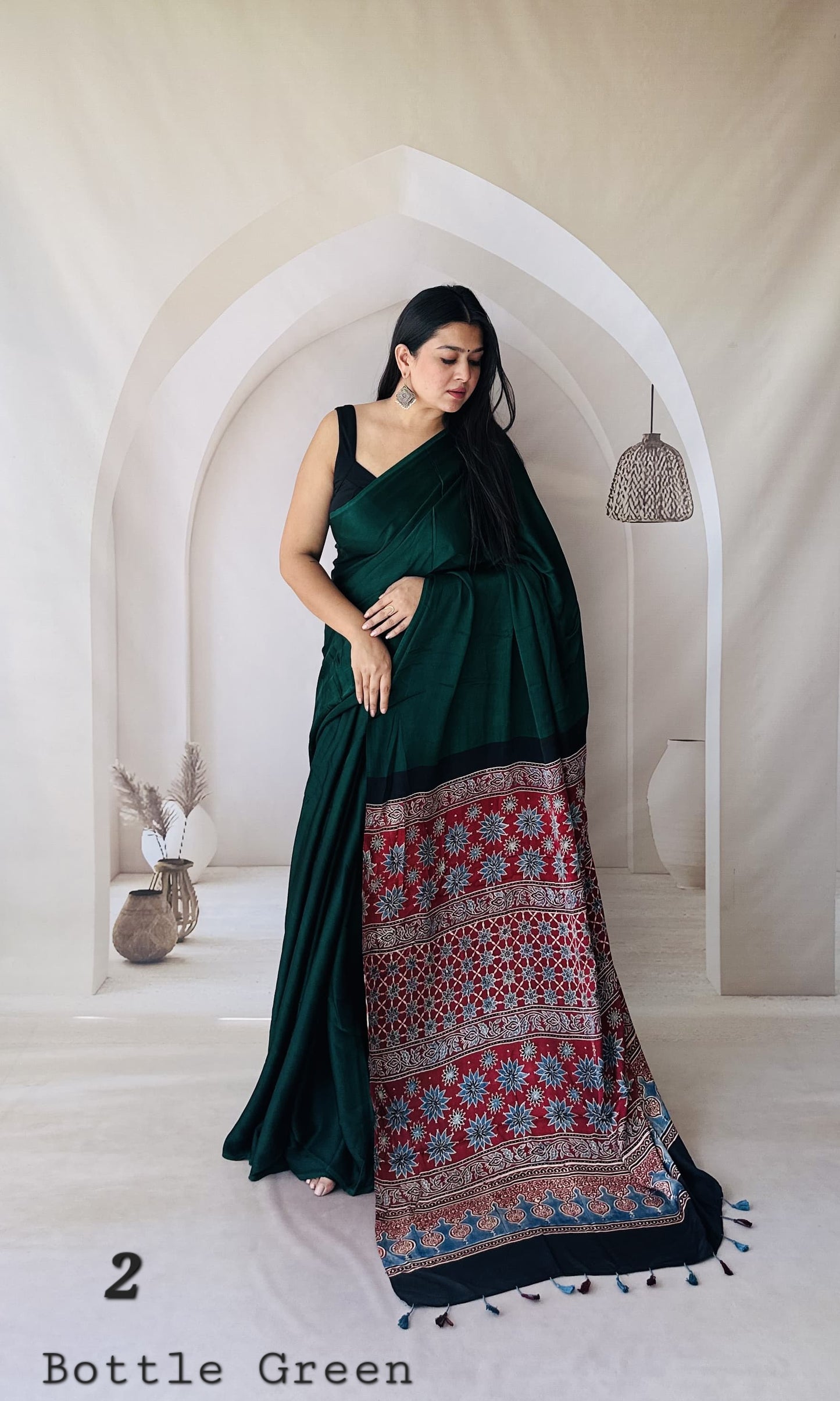 Ajarakh Palla Plain Modal Saree