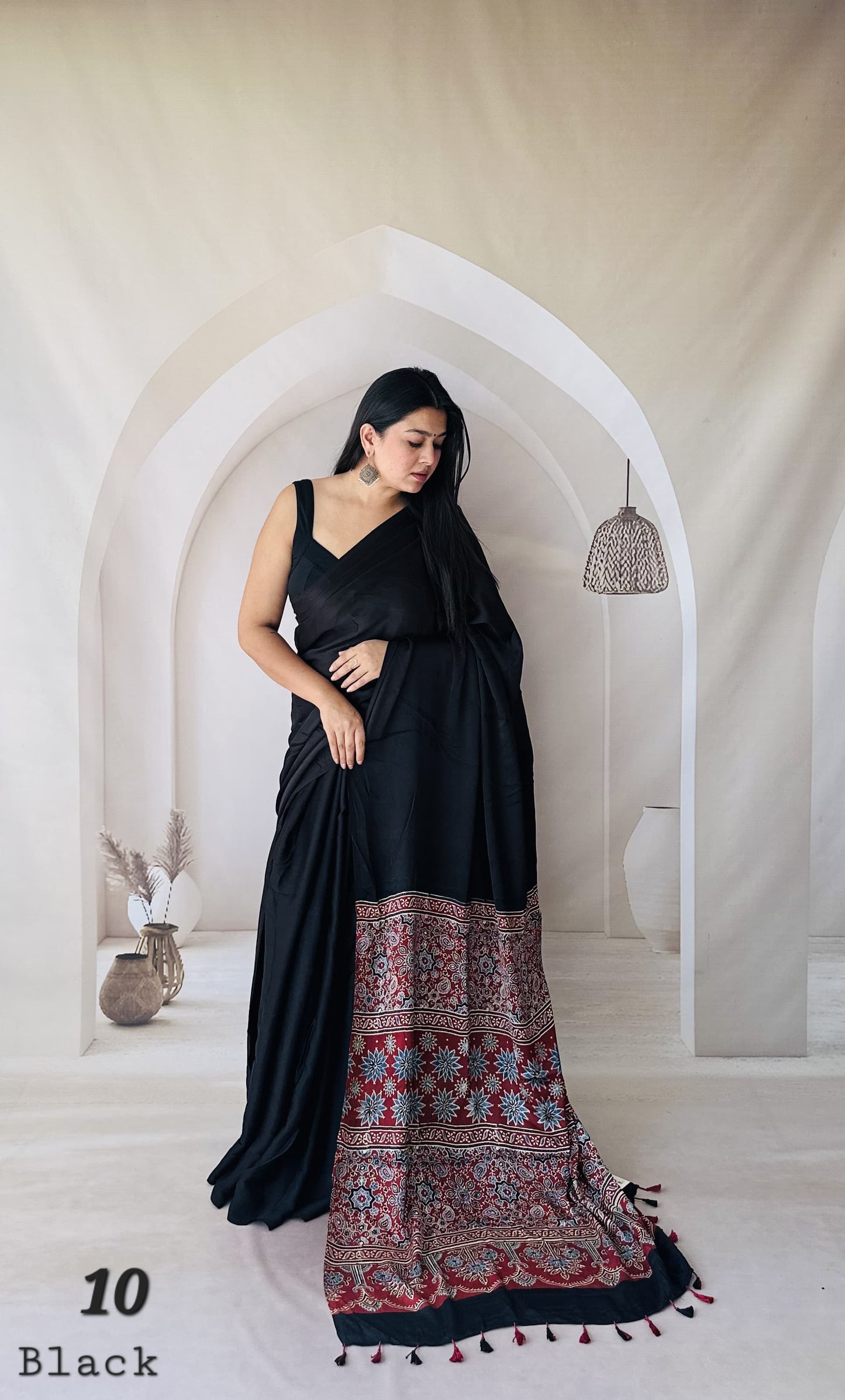 Ajarakh Palla Plain Modal Saree