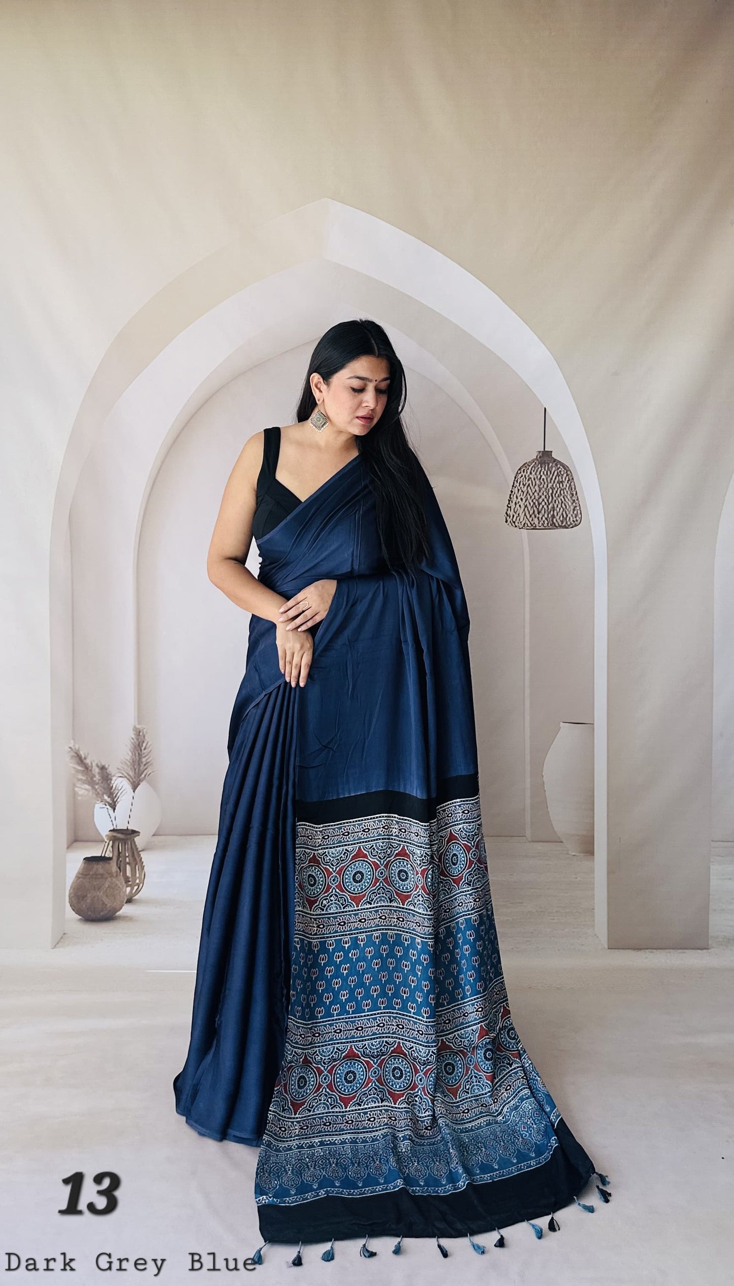 Ajarakh Palla Plain Modal Saree