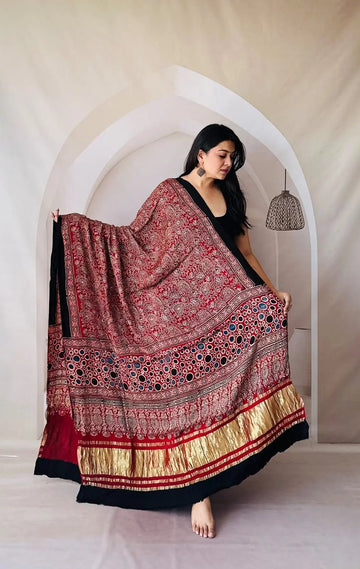 Maroon Ajarakh Modal Tissue Dupatta RAKHIYO