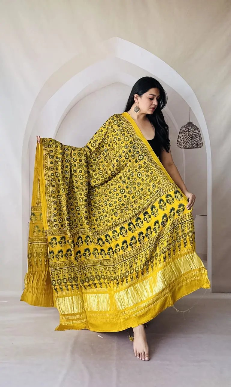 Mustard Ajarakh Modal Tissue Dupatta RAKHIYO
