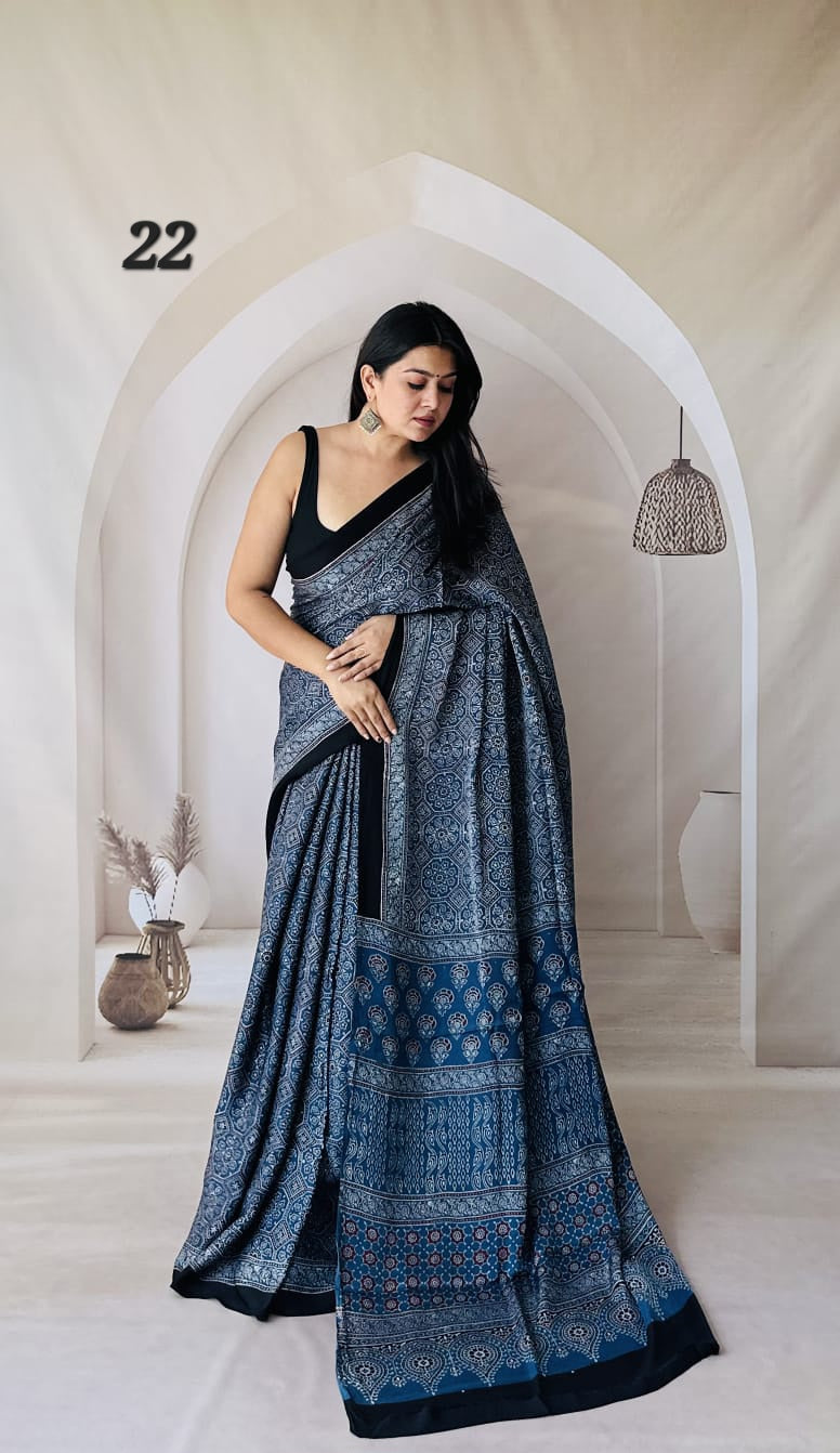 Ajarakh Natural Dyed Modal Saree