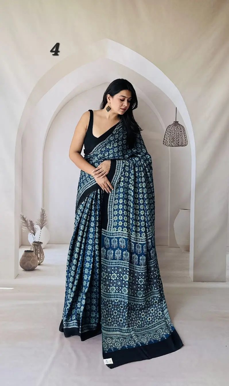 Ajarakh Natural Dyed Modal Saree RAKHIYO