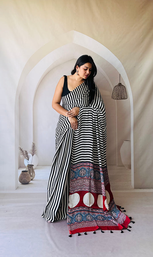 Ajarakh Stripes Modal Saree